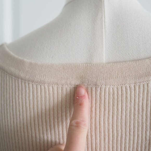 Free People Cream Long Puffed Striped Sleeve Ribbed Knit Sweater Sz Medium Boho - Picture 7 of 15